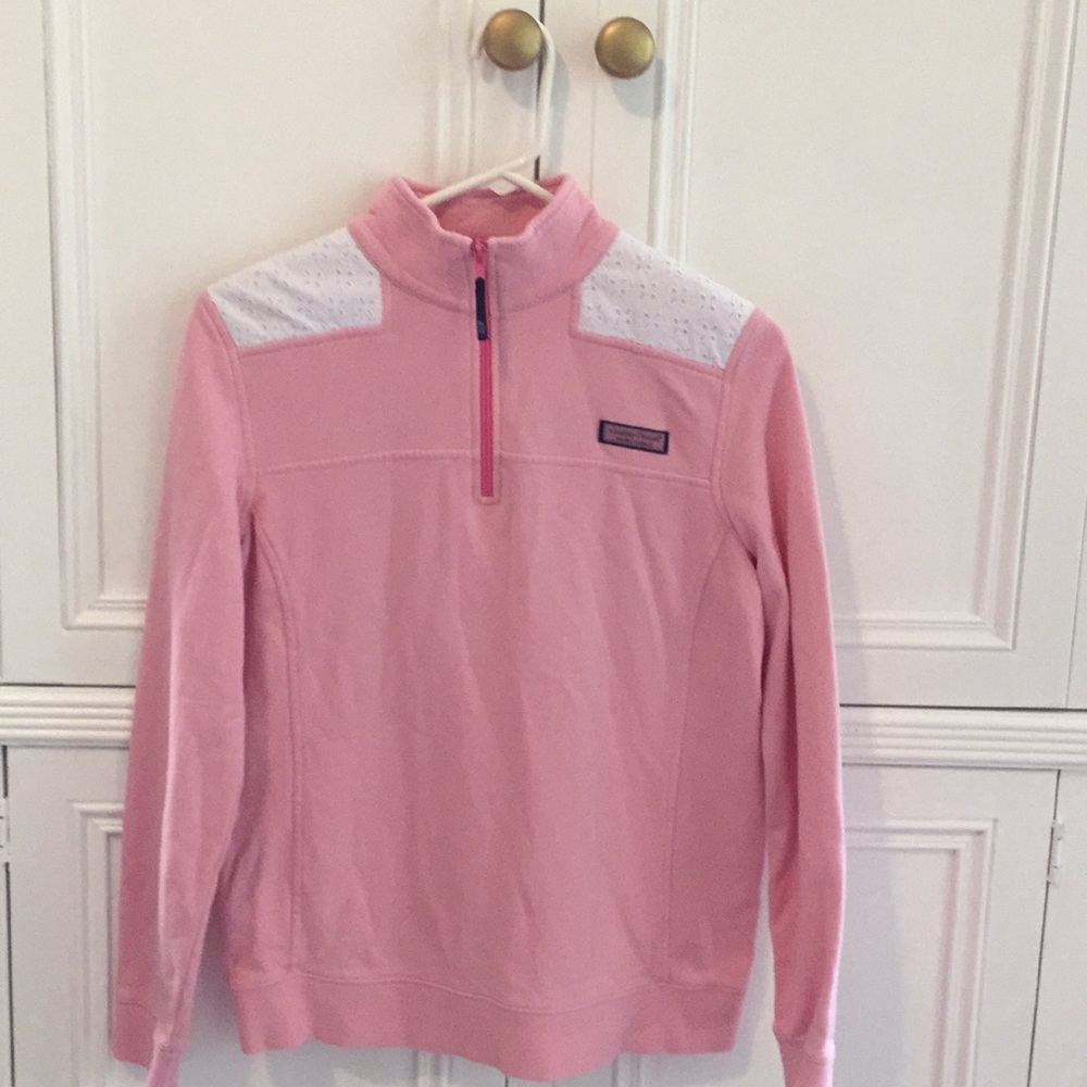 Pink Vineyard Vines quarter zip sweater